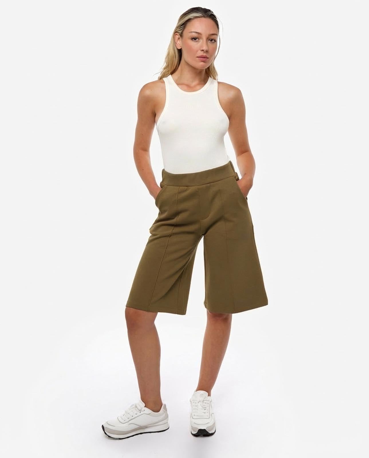 Bermuda stampa mylar taglio over in cotone stretch