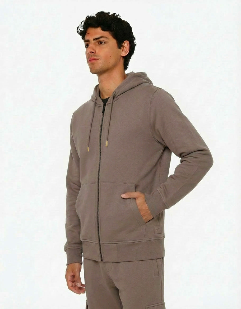 Felpa zip frontale, con cappuccio cotton