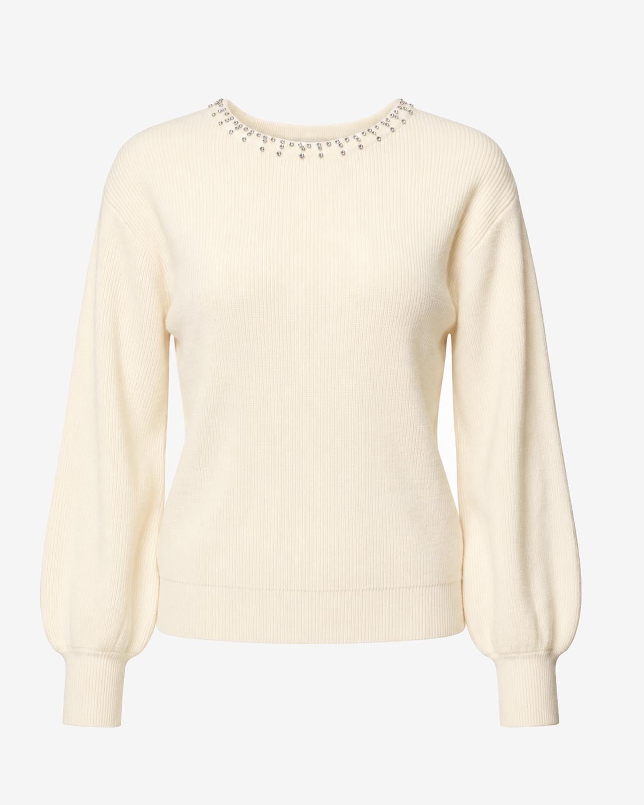 Maglia con strass al girocollo