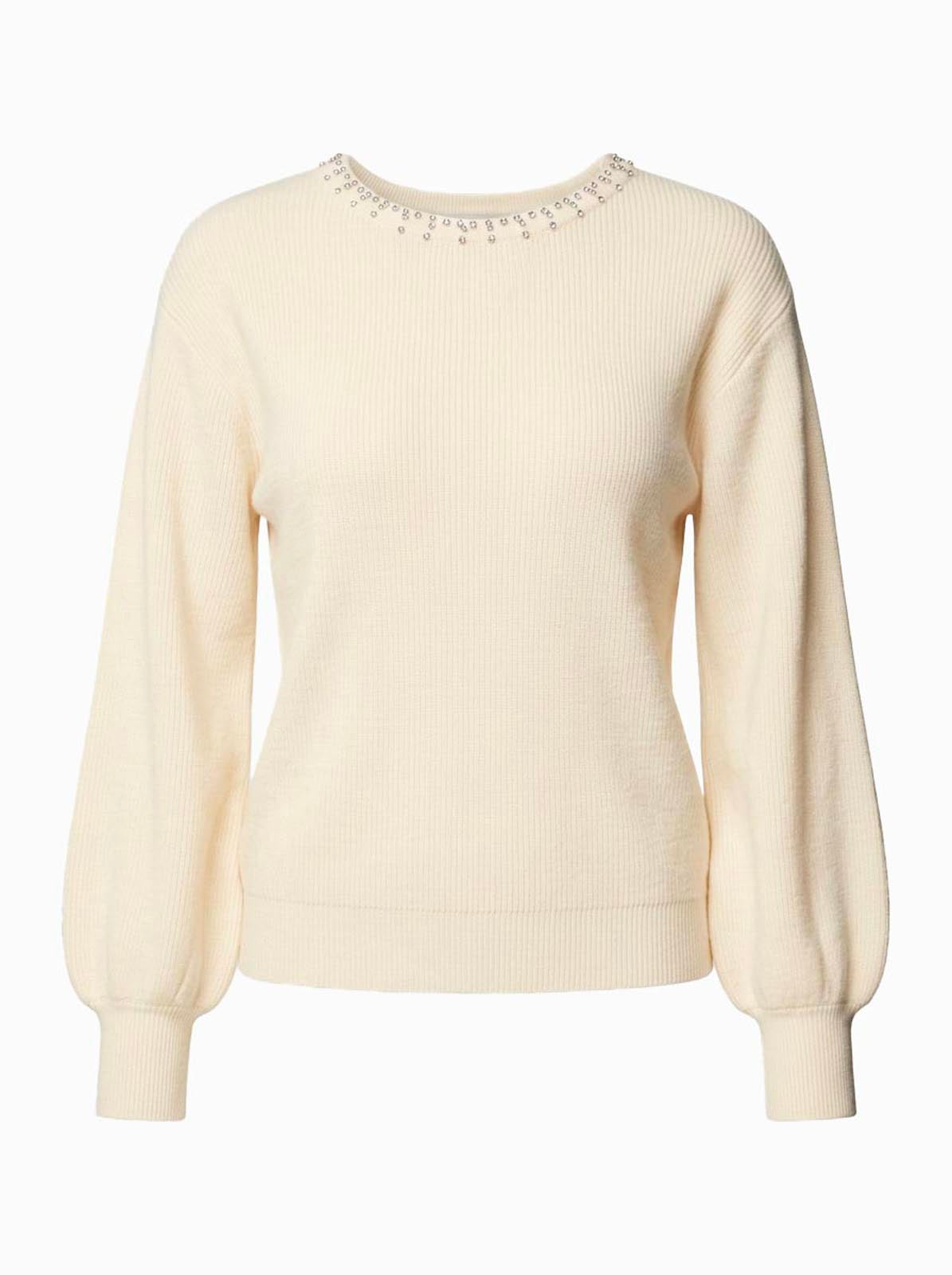Maglia con strass al girocollo