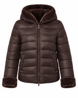 Giubbotto double face con cappuccio in nylon ed ecofur