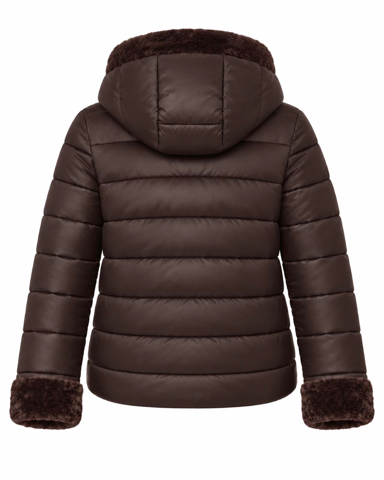 Giubbotto double face con cappuccio in nylon ed ecofur