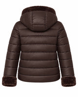 Giubbotto double face con cappuccio in nylon ed ecofur