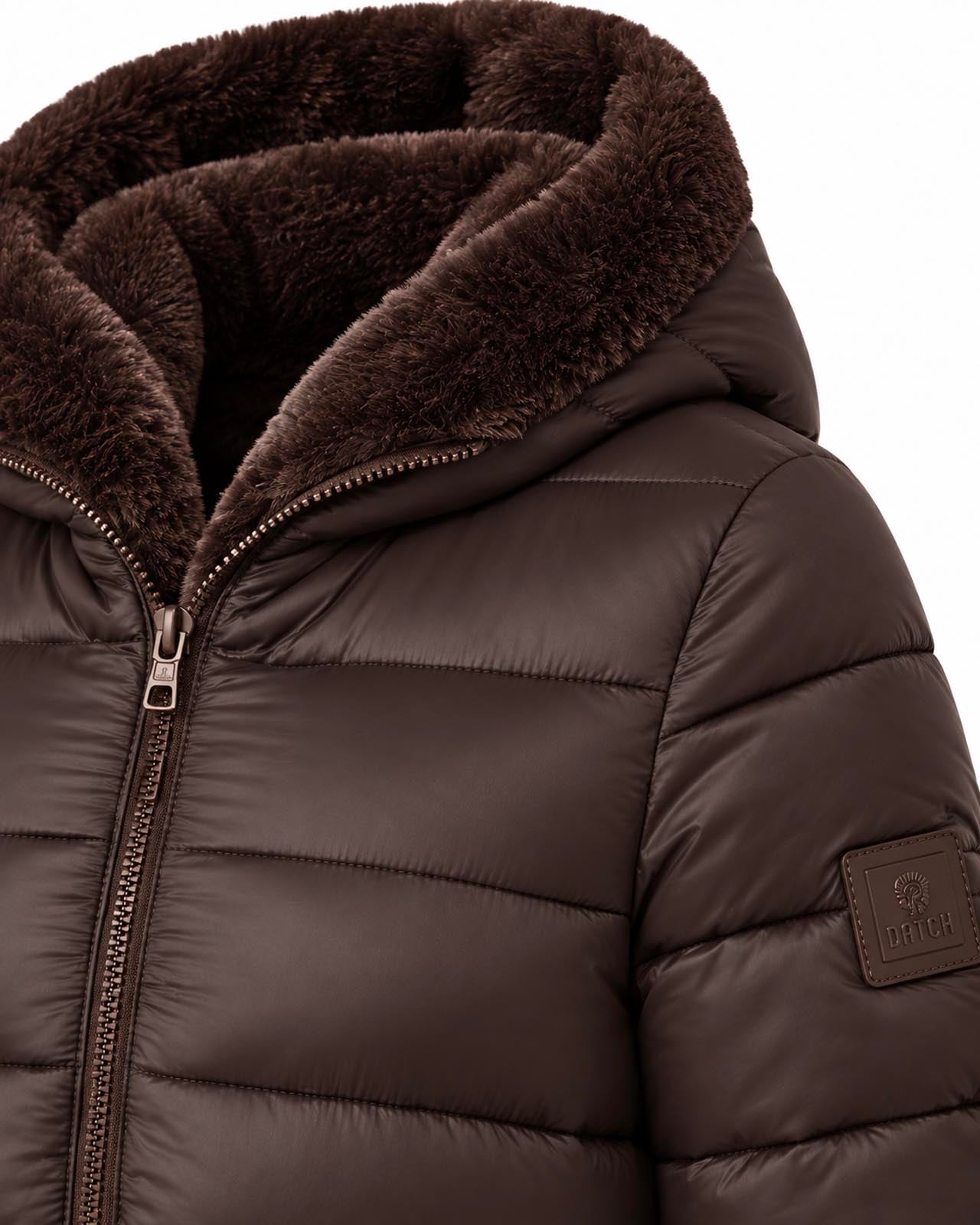 Giubbotto double face con cappuccio in nylon ed ecofur