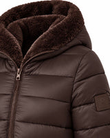 Giubbotto double face con cappuccio in nylon ed ecofur