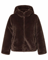 Giubbotto double face con cappuccio in nylon ed ecofur