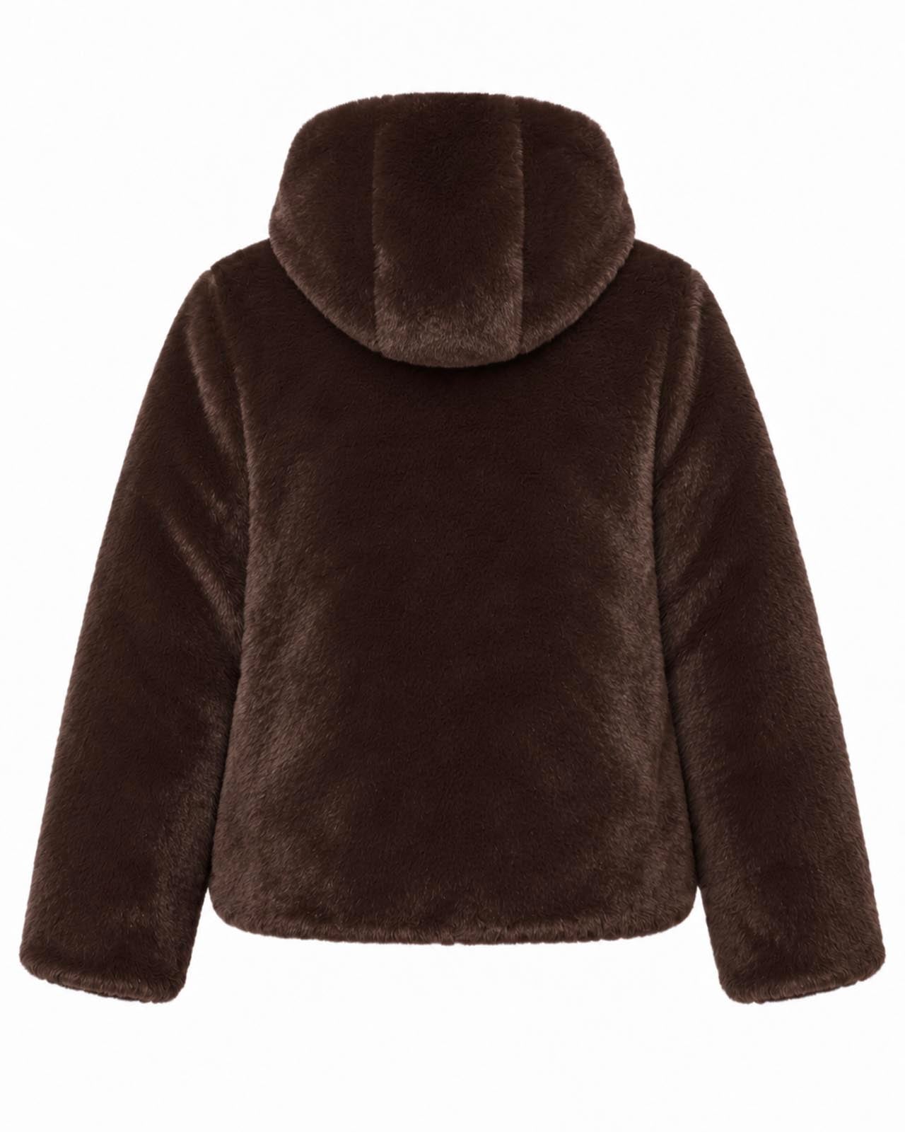 Giubbotto double face con cappuccio in nylon ed ecofur