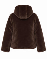 Giubbotto double face con cappuccio in nylon ed ecofur