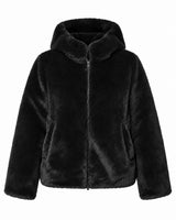 Giubbotto double face con cappuccio in nylon ed ecofur