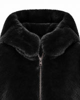 Giubbotto double face con cappuccio in nylon ed ecofur