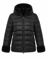 Giubbotto double face con cappuccio in nylon ed ecofur