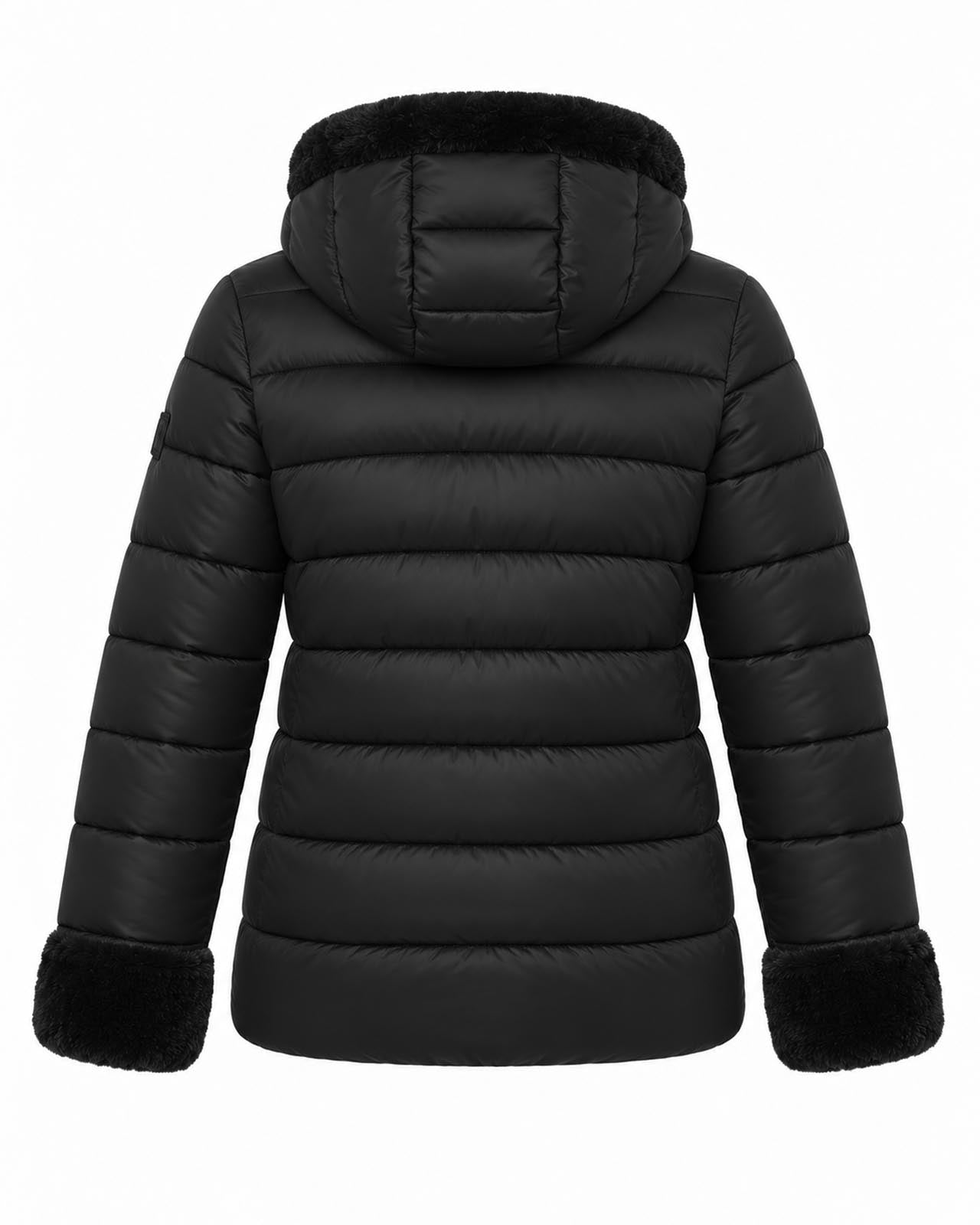 Giubbotto double face con cappuccio in nylon ed ecofur