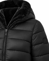 Giubbotto double face con cappuccio in nylon ed ecofur