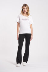 T-shirt con logo in strass