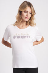 T-shirt con logo in strass