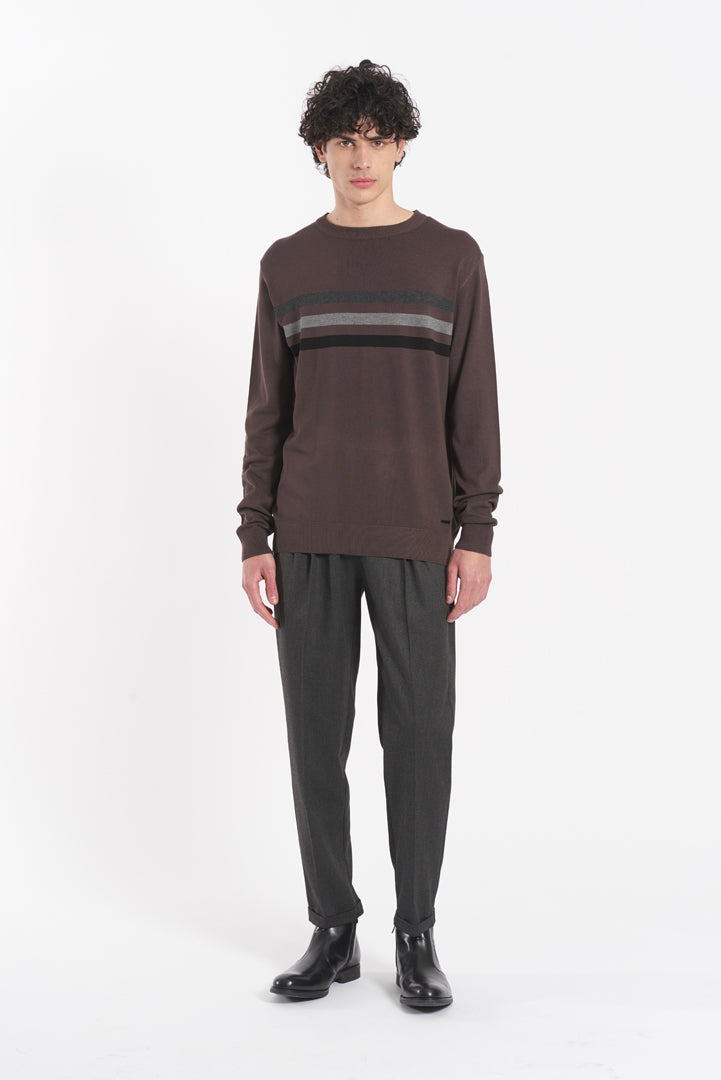 Maglia girocollo a costine "Colour Block"