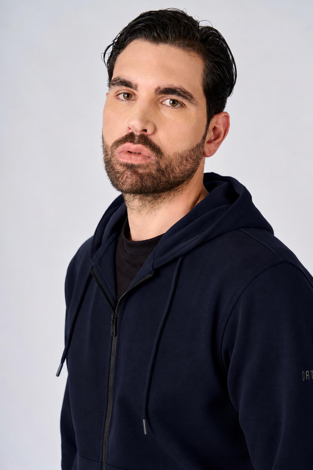 Felpa in piquet con cappuccio e zip