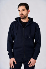 Felpa in piquet con cappuccio e zip