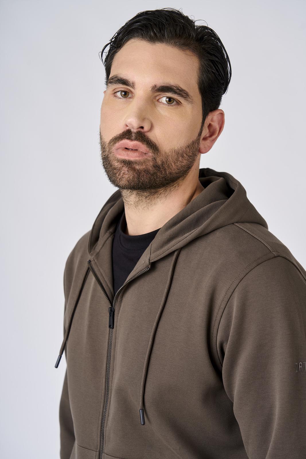 Felpa in piquet con cappuccio e zip