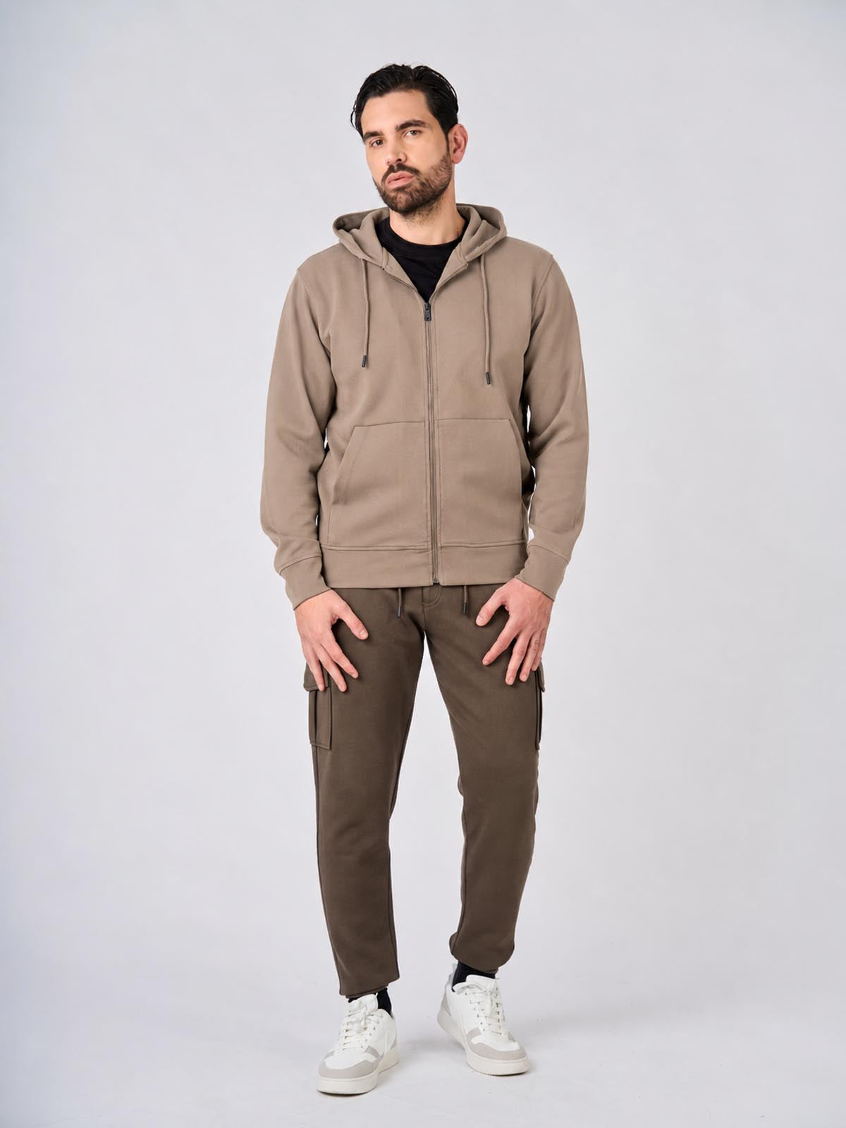 Felpa in piquet con cappuccio e zip