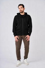 Felpa in piquet con cappuccio e zip