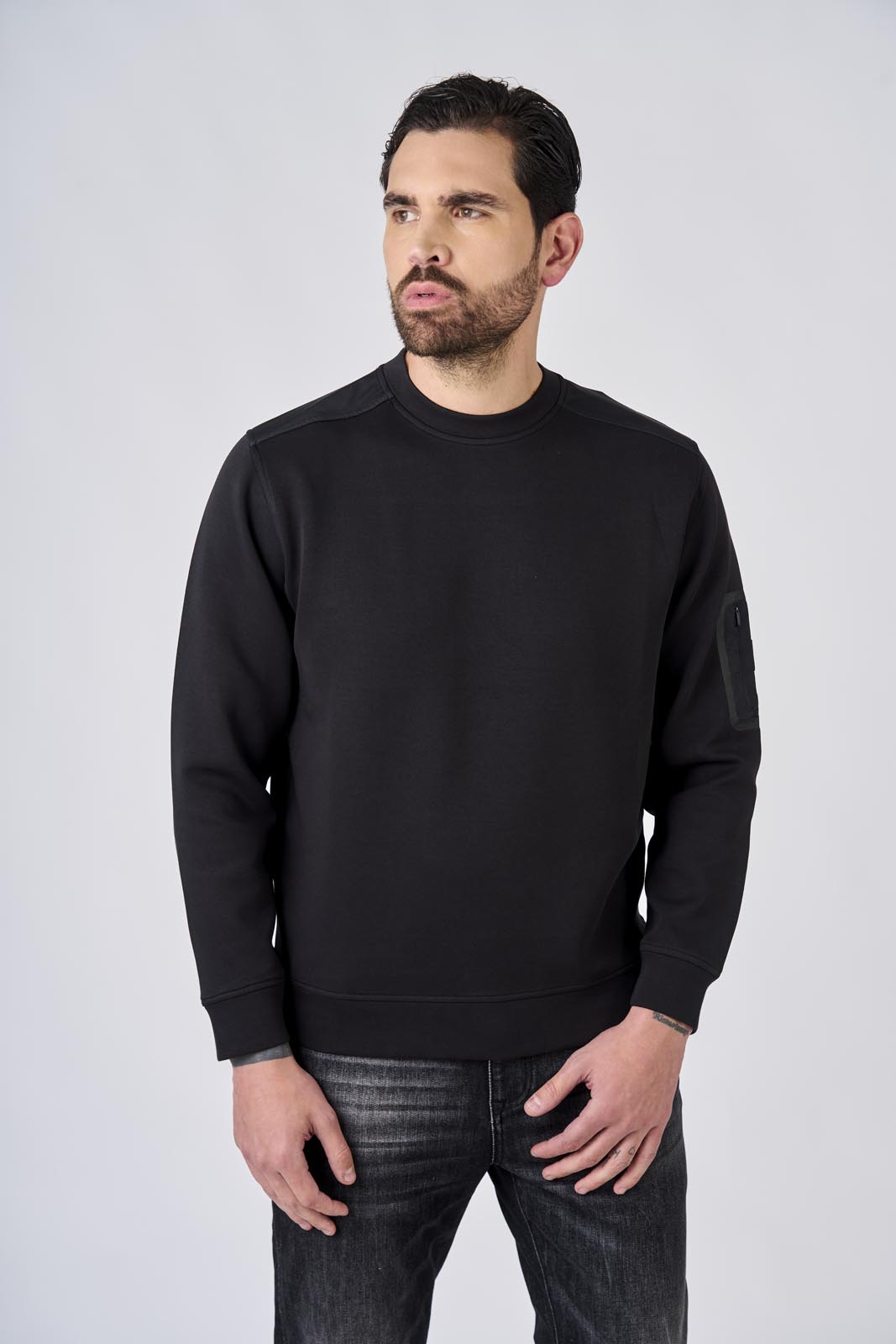Felpa girocollo in interlock con inserti in nylon