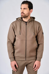 Felpa in interlock con cappuccio e inserti in nylon