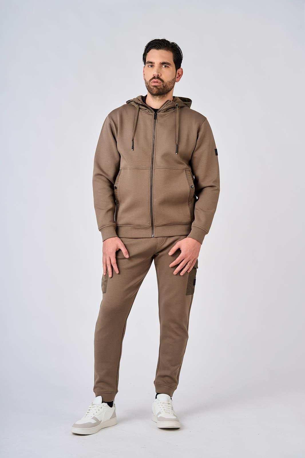 Felpa in interlock con cappuccio e inserti in nylon