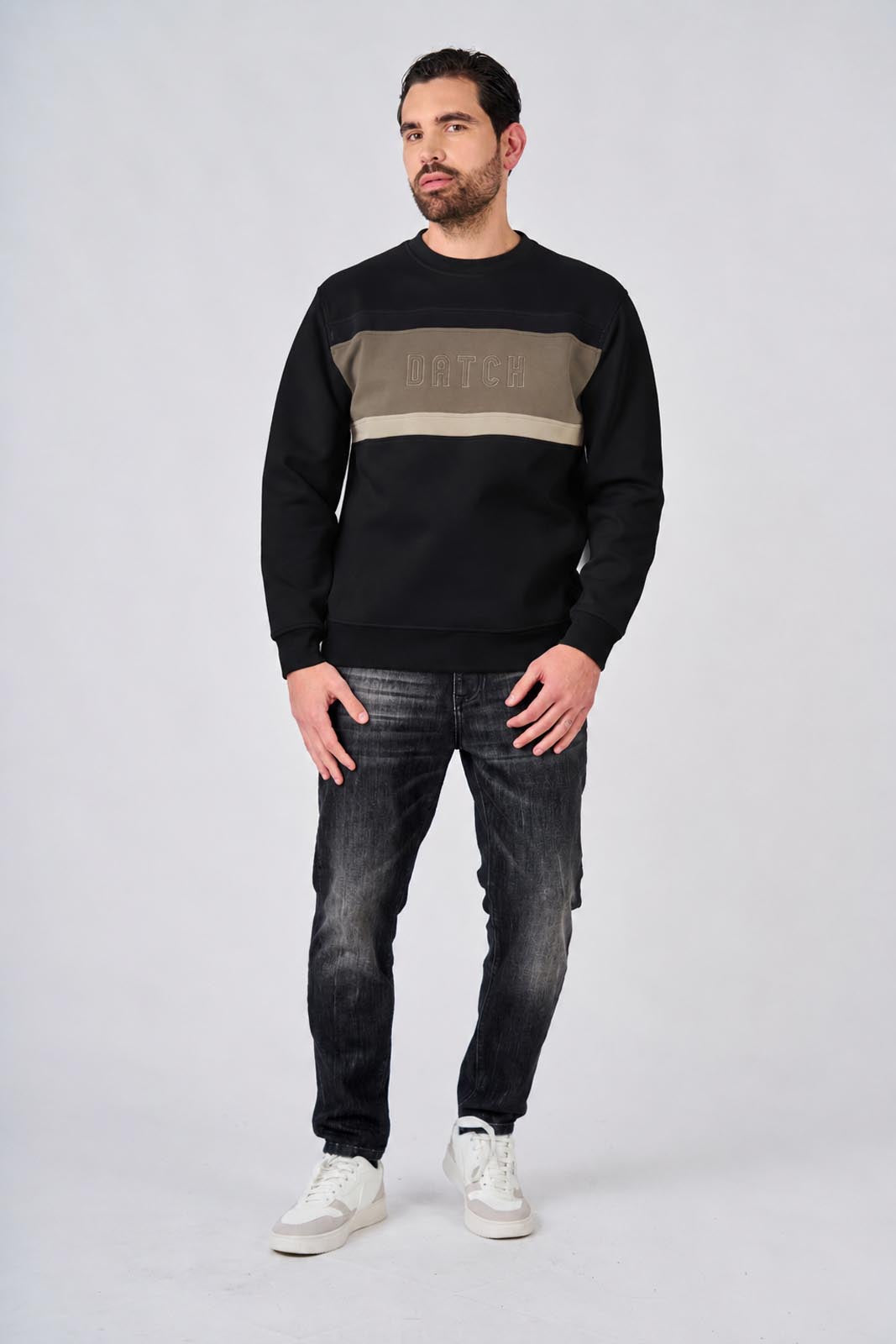 Felpa girocollo in interlock color block