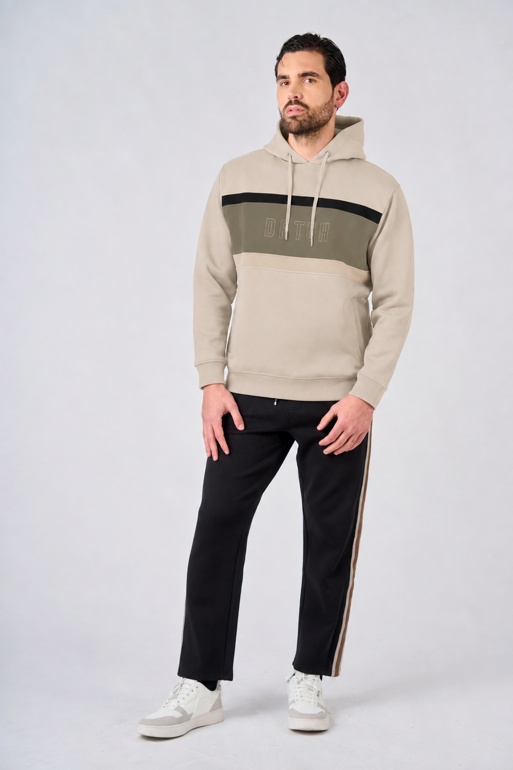 Felpa con cappuccio in interlock color block