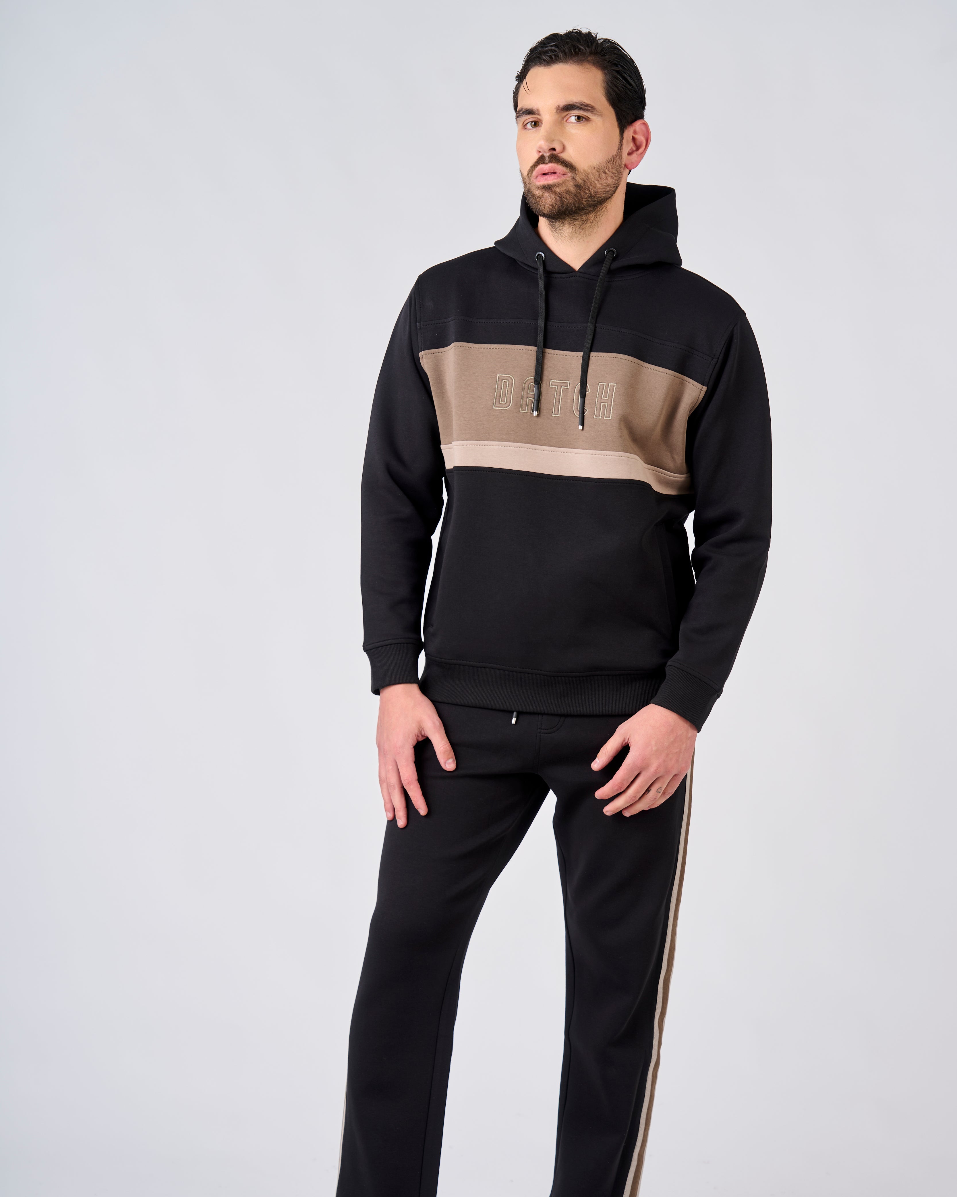 Felpa con cappuccio in interlock color block