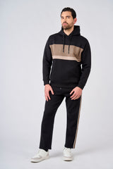 Felpa con cappuccio in interlock color block