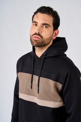 Felpa con cappuccio in interlock color block