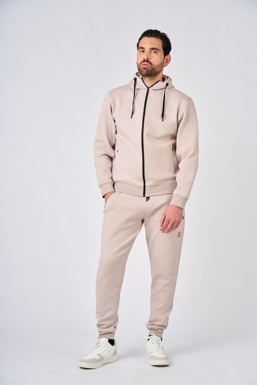 Felpa con cappuccio e zip in interlock