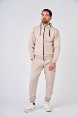 Felpa con cappuccio e zip in interlock