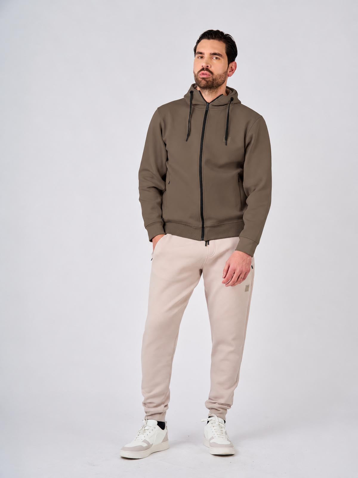 Felpa con cappuccio e zip in interlock