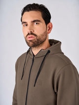Felpa con cappuccio e zip in interlock
