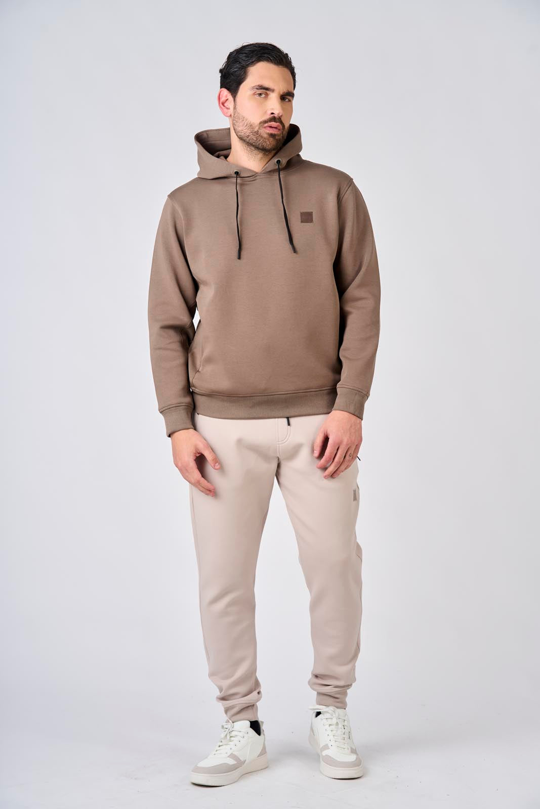Felpa con cappuccio in interlock con tasche