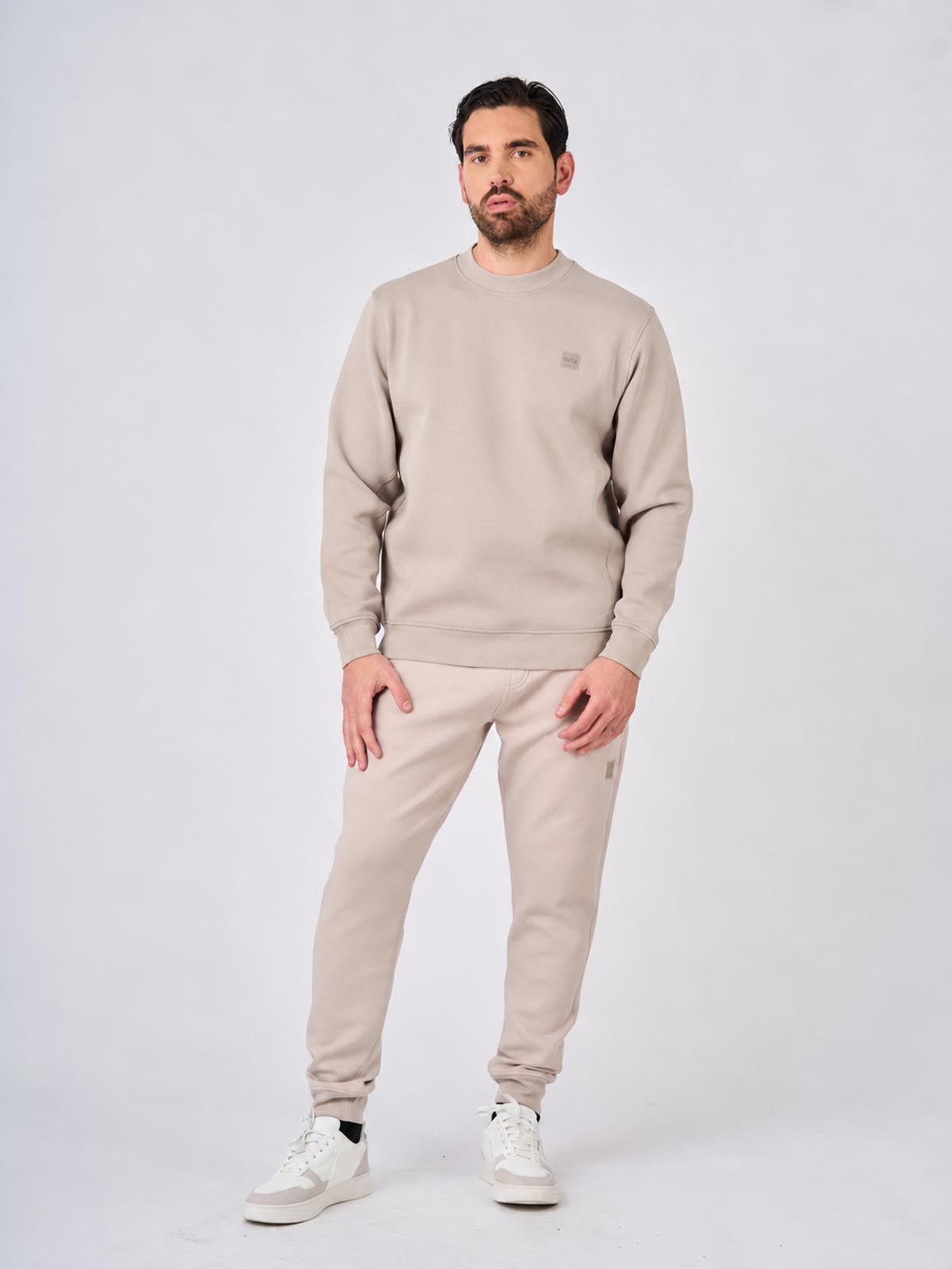 Felpa girocollo in interlock con patch logo
