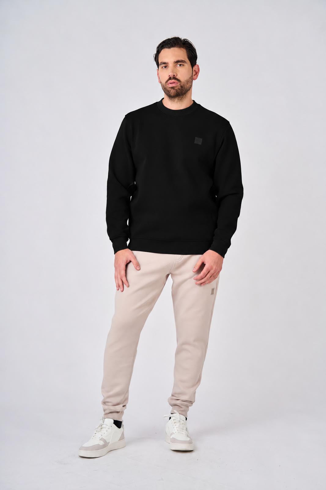 Felpa girocollo in interlock con patch logo