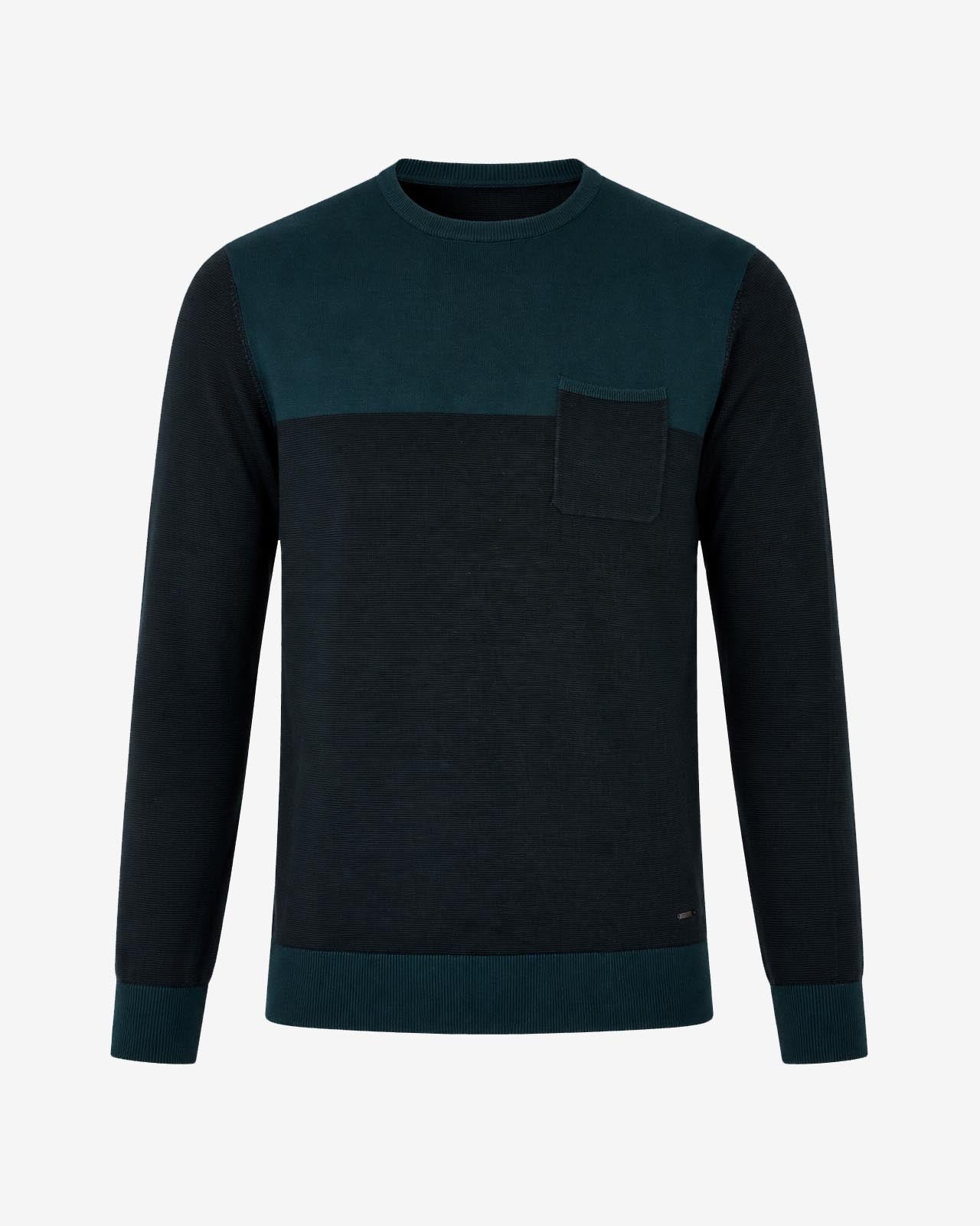 Maglia girocollo bicolore con taschino