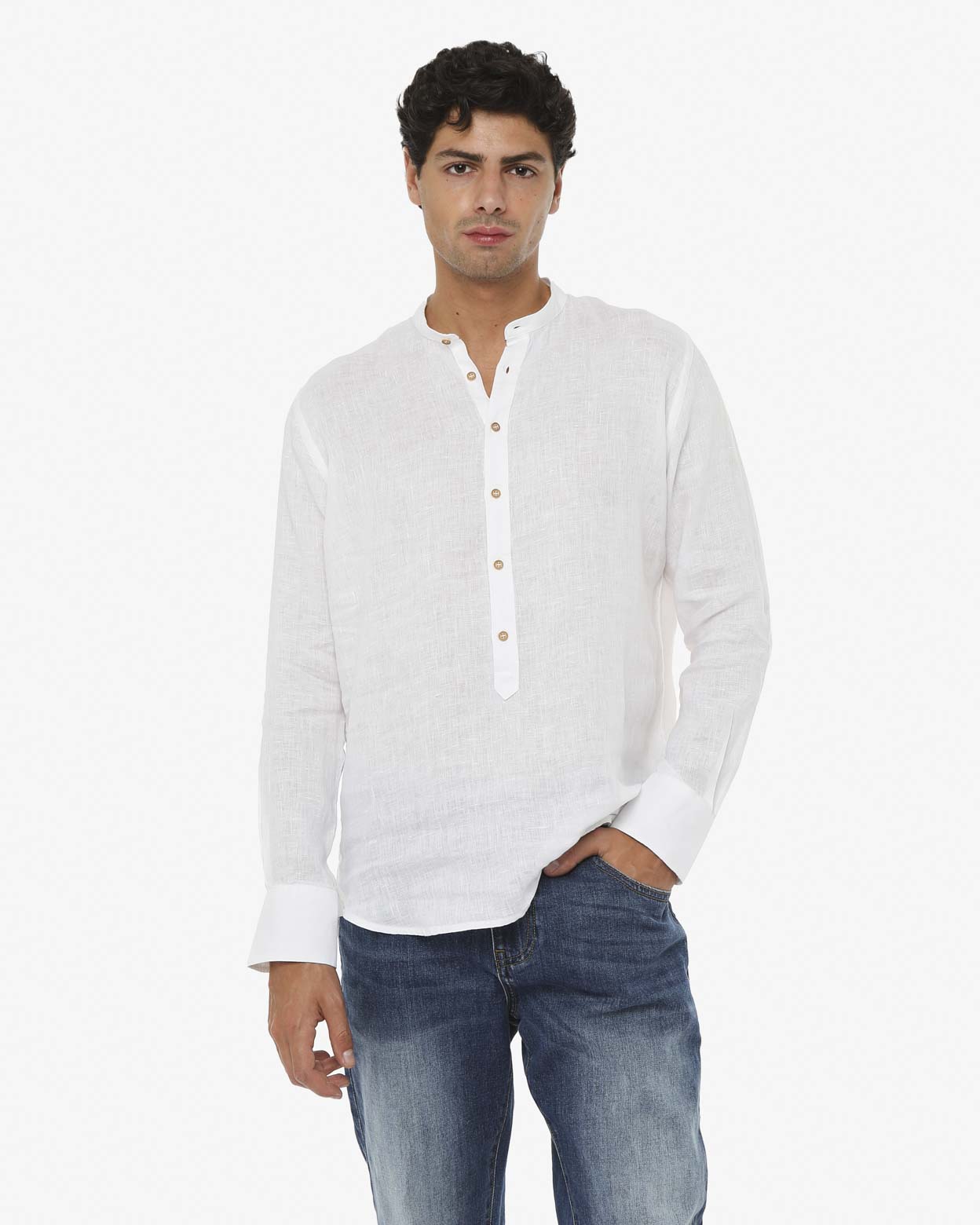 Camicia in lino - Collo serafino