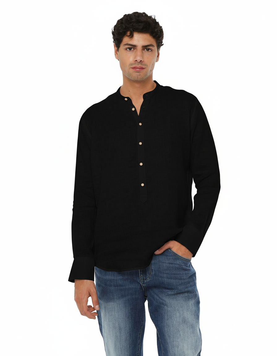 Camicia in lino - Collo serafino