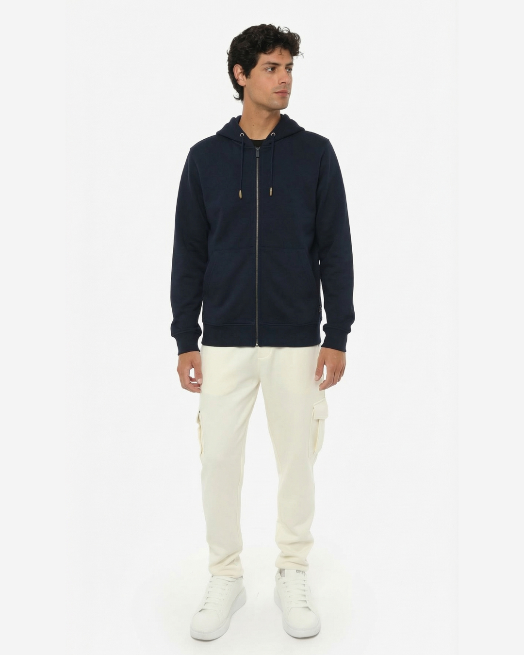 Felpa zip frontale, con cappuccio cotton