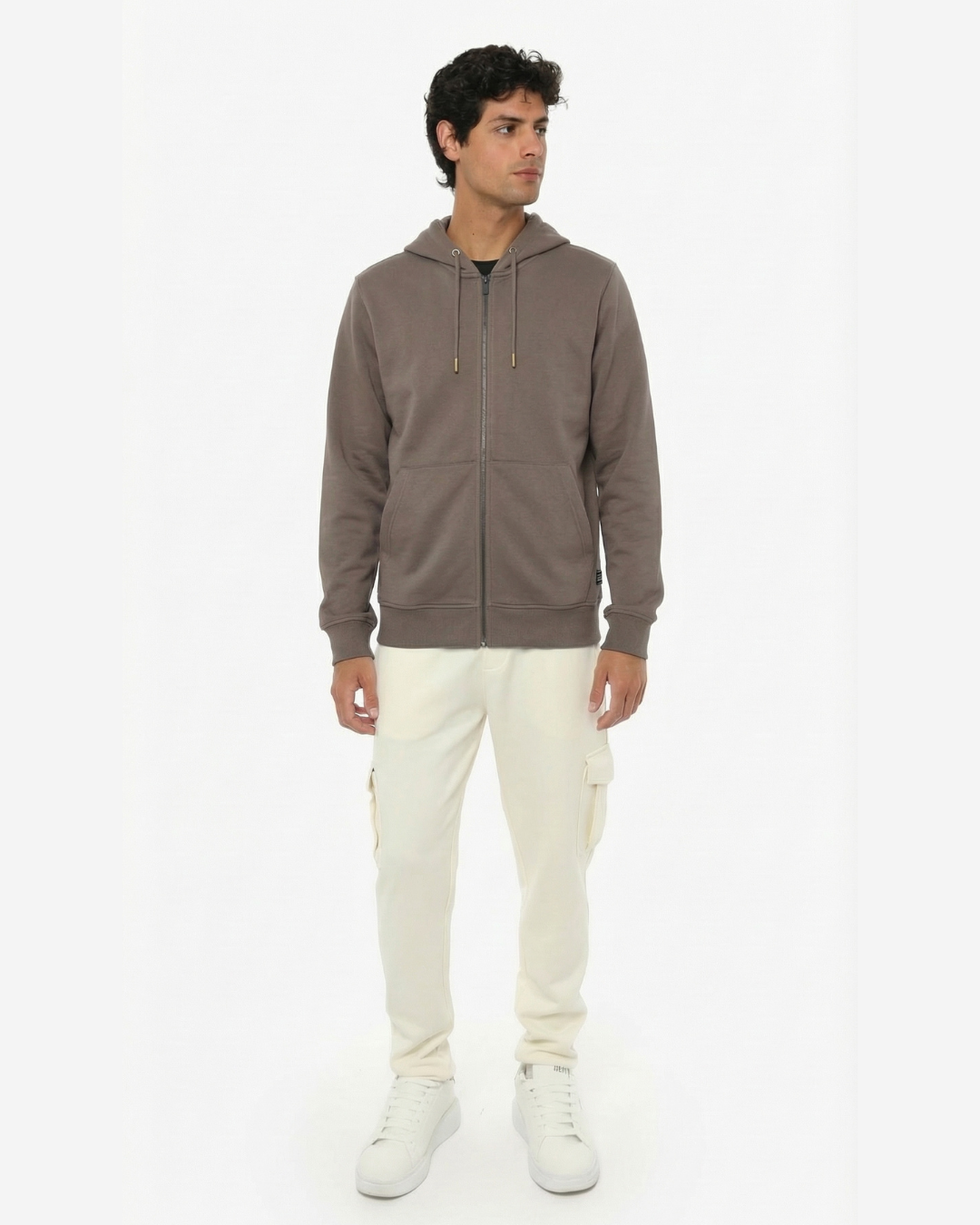 Felpa zip frontale, con cappuccio cotton