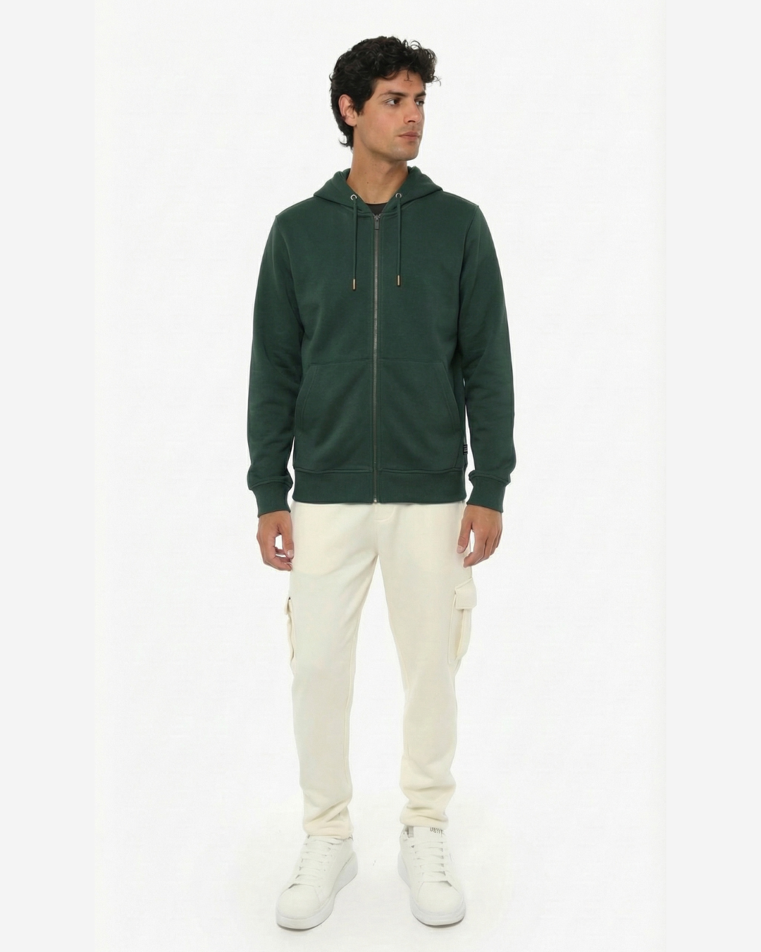 Felpa zip frontale, con cappuccio cotton