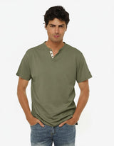 T-shirt cotone collo serafino, manica corta