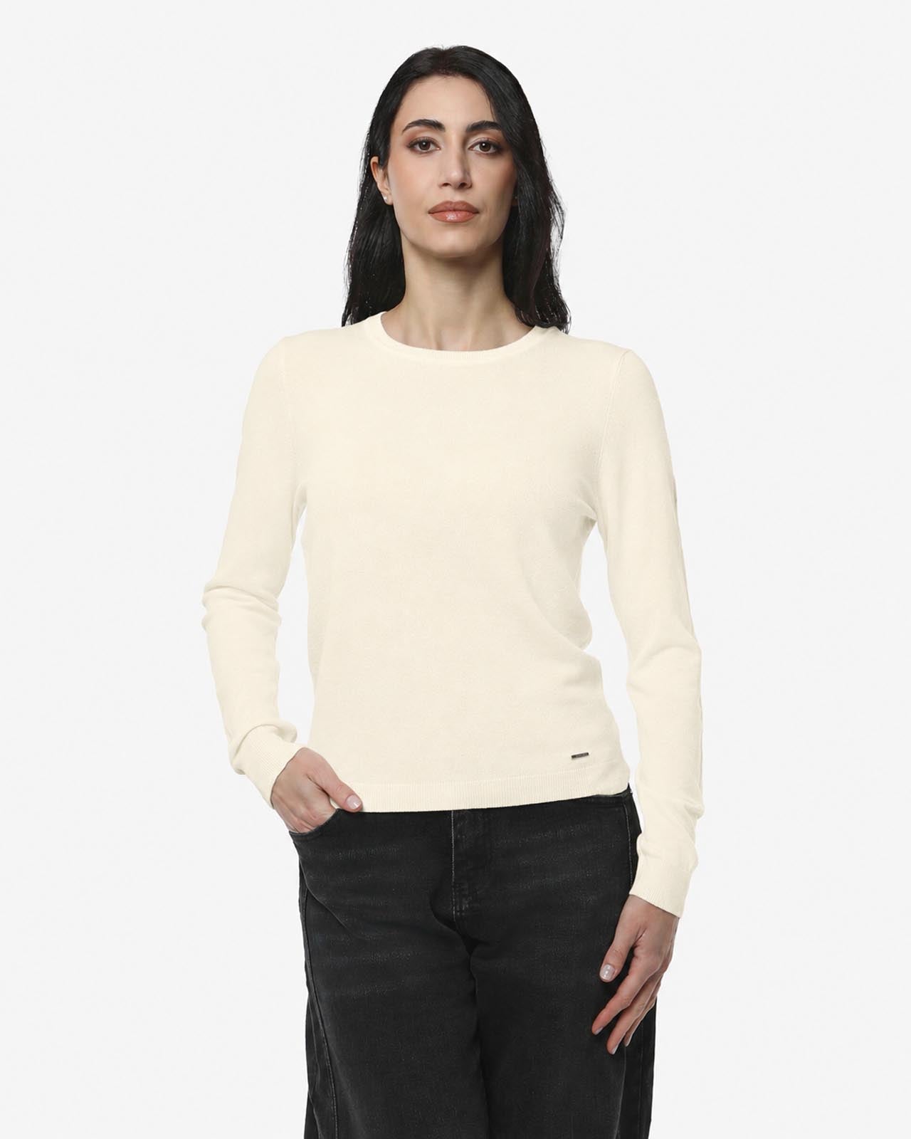 Maglia girocollo con collo a costine