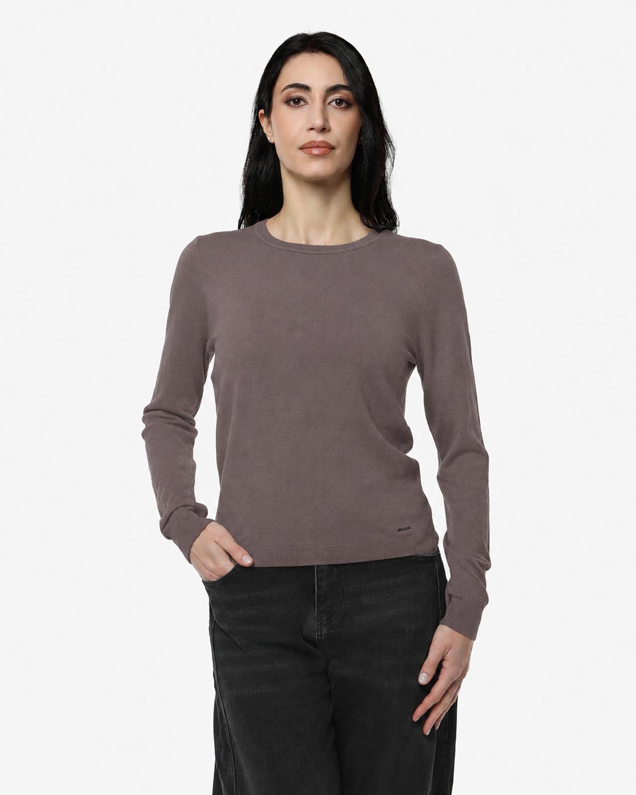 Maglia girocollo con collo a costine