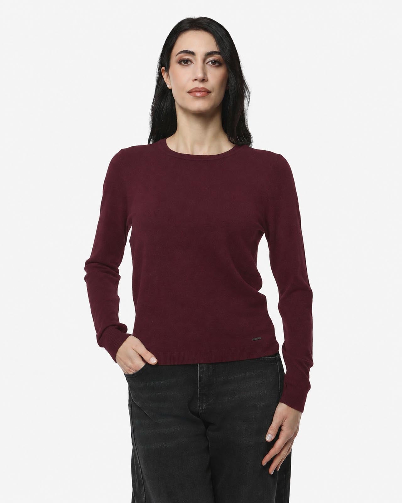 Maglia girocollo con collo a costine